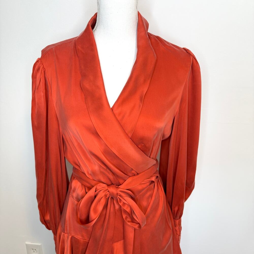 ZIMMERMANN Silk Wrap Long Sleeve Mini Dress In Crimson Size 10 New - Picture 4 of 16